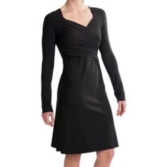 PrAna Black Cross Over Front Tally Dress Sz M  Long Sleeve - Picture 1 of 9
